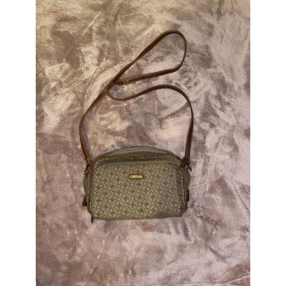 Rosetti Signature Monogram Crossbody Bag Multi Pocket Travel Purse Brown Tan